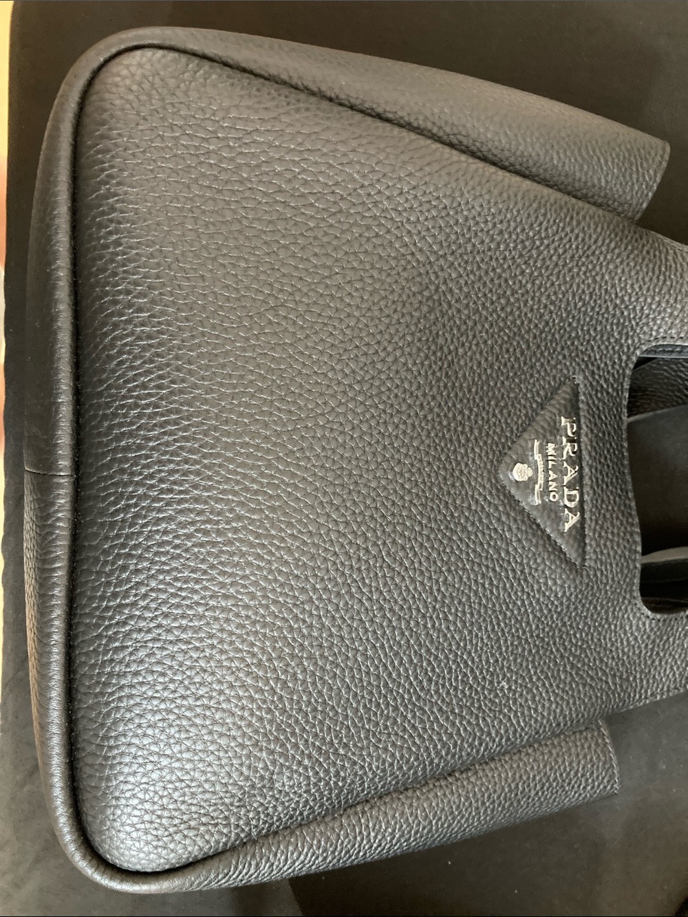 Prada Black Pebbled Leather Tote with Silver Logo - Picture 2 of 12